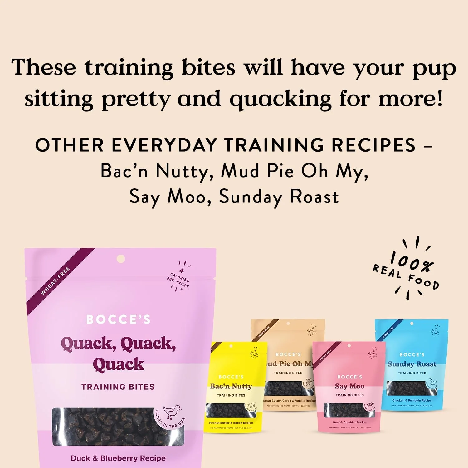 Bocce's Bakery Quack, Quack, Quack Training Treats for Dogs, Wheat-Free Dog Treats, Made with Real Ingredients, Baked in The USA, All-Natural & Low Calorie Training Bites, Duck & Blueberry, 6 oz - Image 4