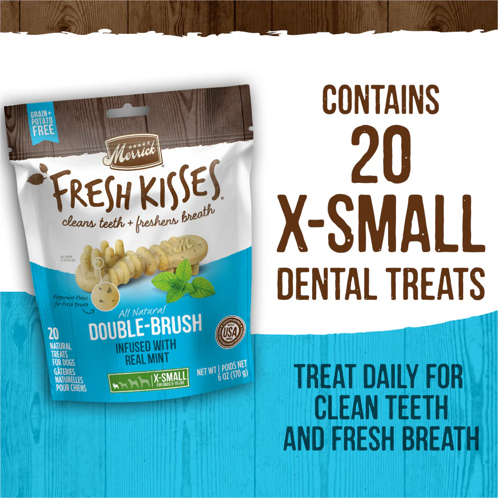 Merrick Fresh Kisses Grain Free Mint Breath Strips Extra Small Dental Dog Treats - Image 10