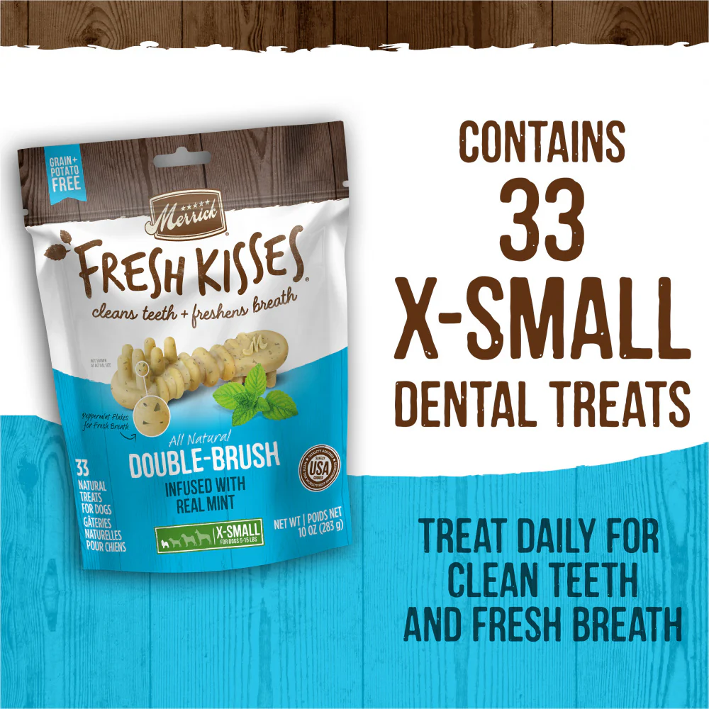 Merrick Fresh Kisses Grain Free Mint Breath Strips Extra Small Dental Dog Treats - Image 7