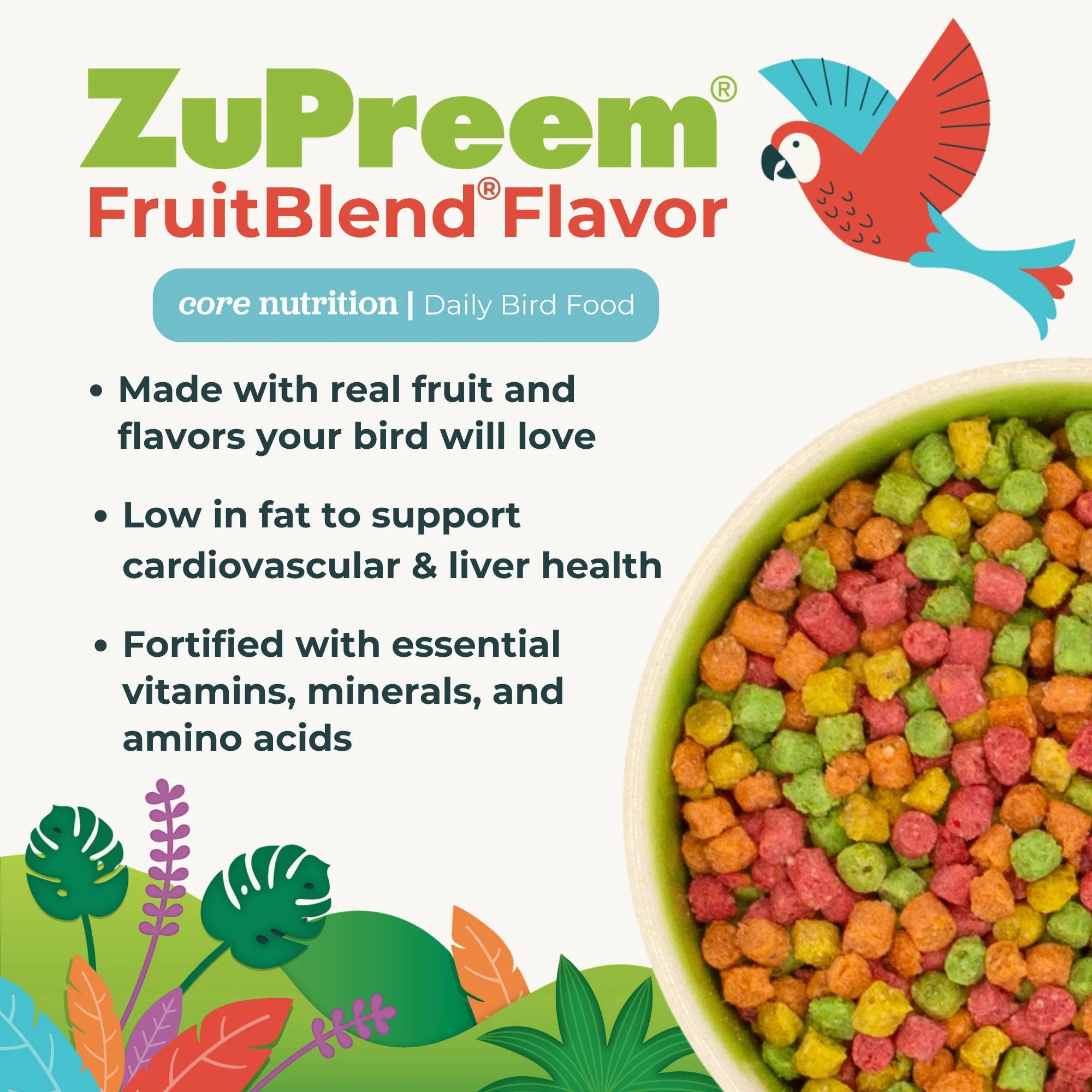 Zupreem FruitBlend Flavor with Natural Fruit Flavors Small Bird Food 2lb- Parakeets, Budgies, Parrotlets - Image 3